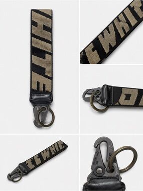 Off-White Industrial Logo Wristlet Keychain Black Beige Strap Key Ring